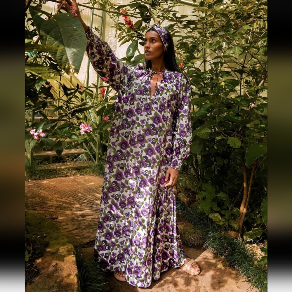 The Lulo‎ Project The Garden Stroll Tunic Floral Boho Art To Wear Maxi Dress XL